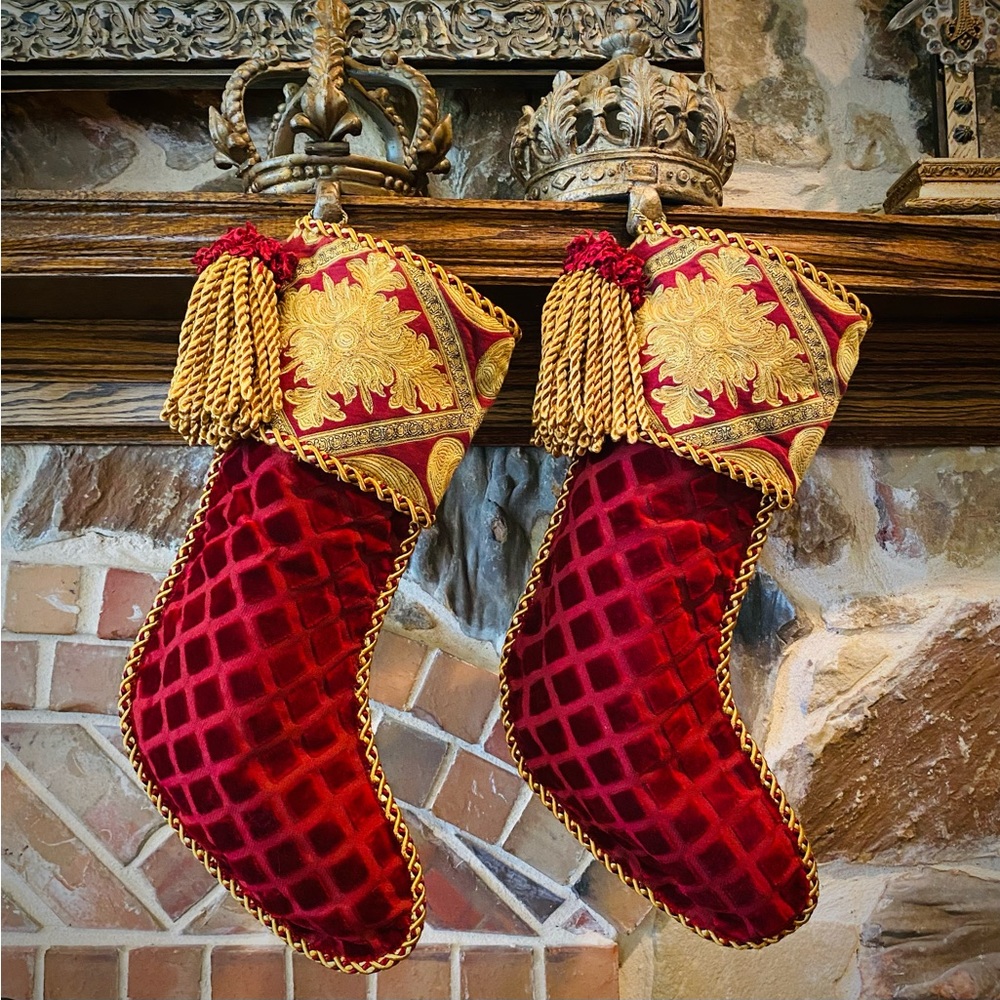 Opulent Horchow Velvet Holiday Tree Skirt and Stocking Set